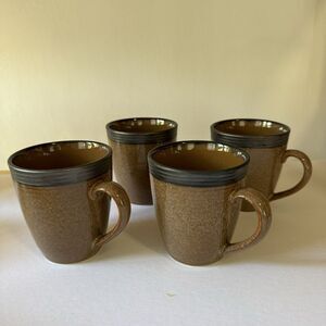 Sango Omega Cocoa 4661 Coffee or Tea Mug Ribbed Brown Gray Rim Set of 4